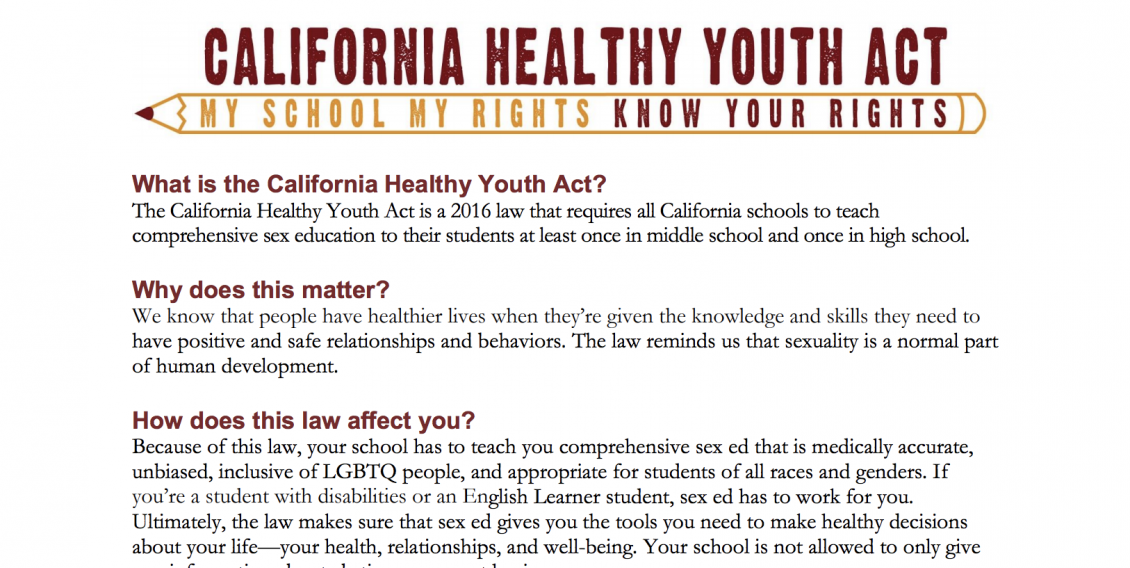 Know Your Rights California Healthy Youth Act ACLU of Northern CA